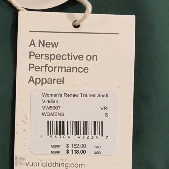 Vuori Renew Trainer Shell Viridian NWT - Picture 6 of 8